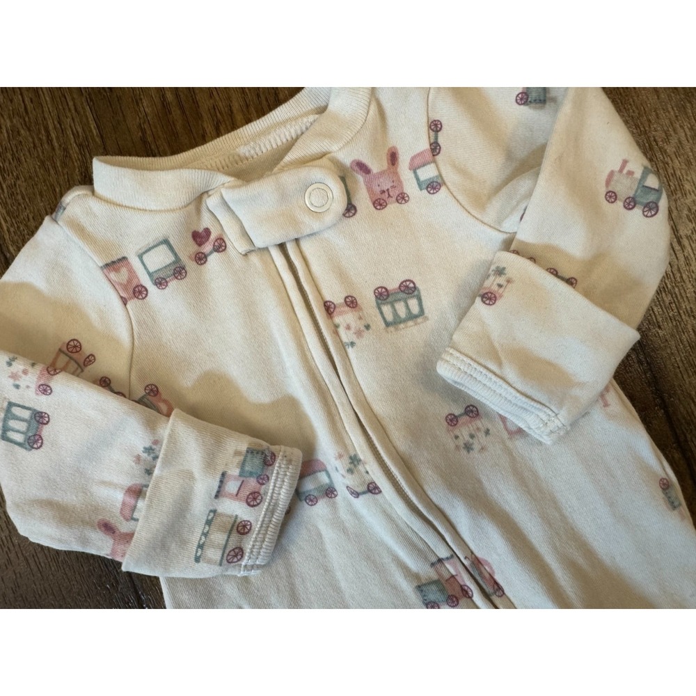 Baby Girl Preemie Clothes Sleeper Outfit Footie 2 Way Zipper Train Bunny Carters - Picture 2 of 7